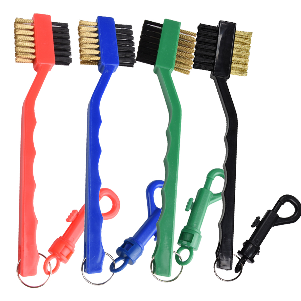Golf Equipment Indoor - แปรงทำความสะอาดไม้กอล์ฟ ดีไซน์สองด้าน พร้อมตะขอพกพา น้ำหนักเบา พกพาสะดวก อุปกรณ์ทำความสะอาดไม้กอล์ฟแบบสองหัว
