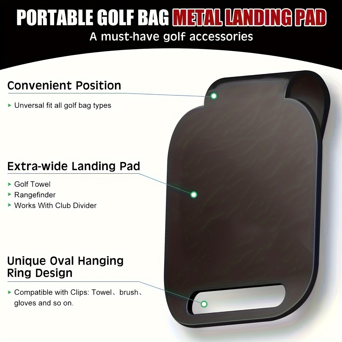 Golf Equipment Stores - แม่เหล็กถุงกอล์ฟ Landing Pad (9*8 ซม.) สําหรับแม่เหล็กผ้าเช็ดตัวกอล์ฟ,กอล์ฟ
