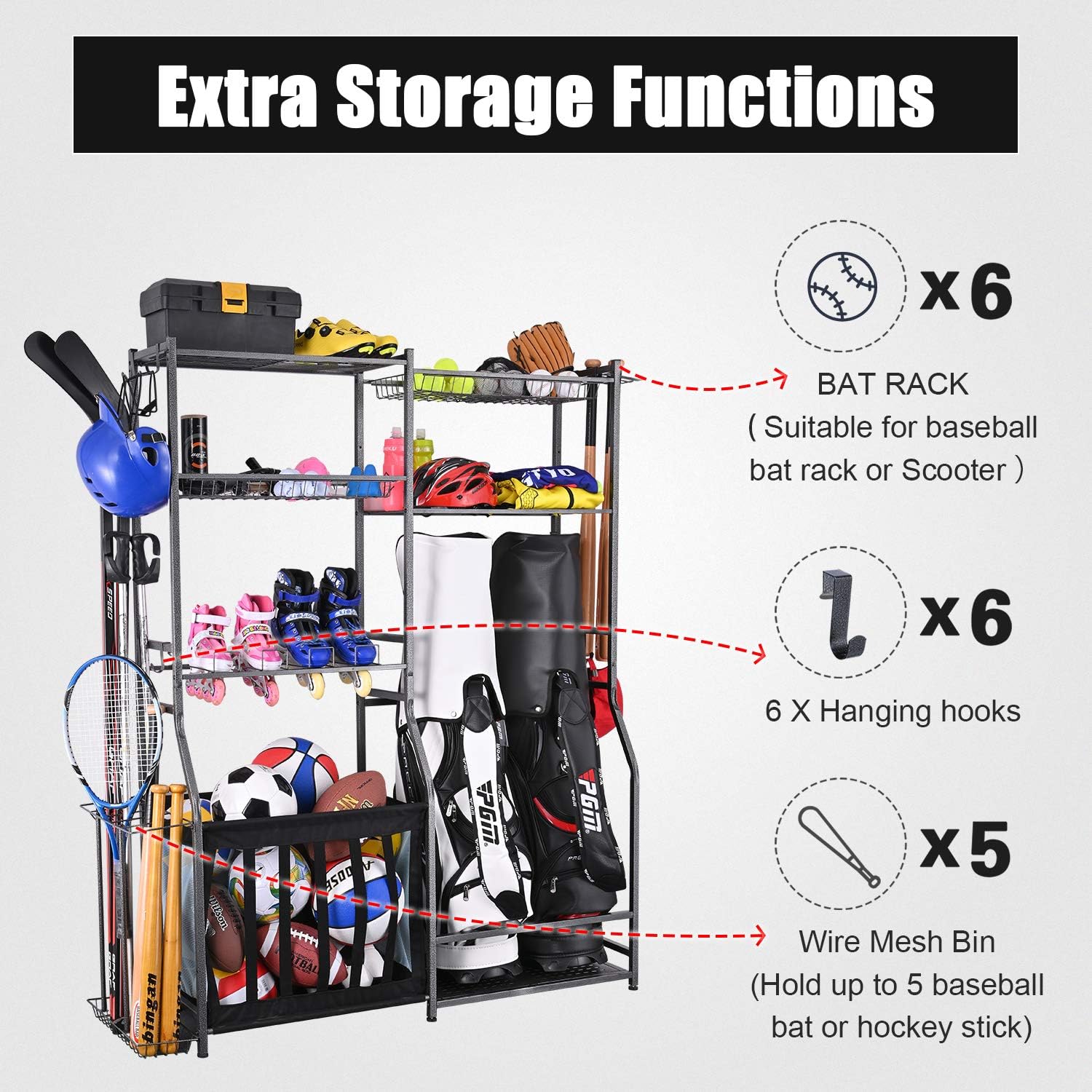 ชั้นวางอุปกรณ์กีฬาในโรงรถ ชั้น - Golf Equipment Garage Organizer บทวิจารณ์และราคา