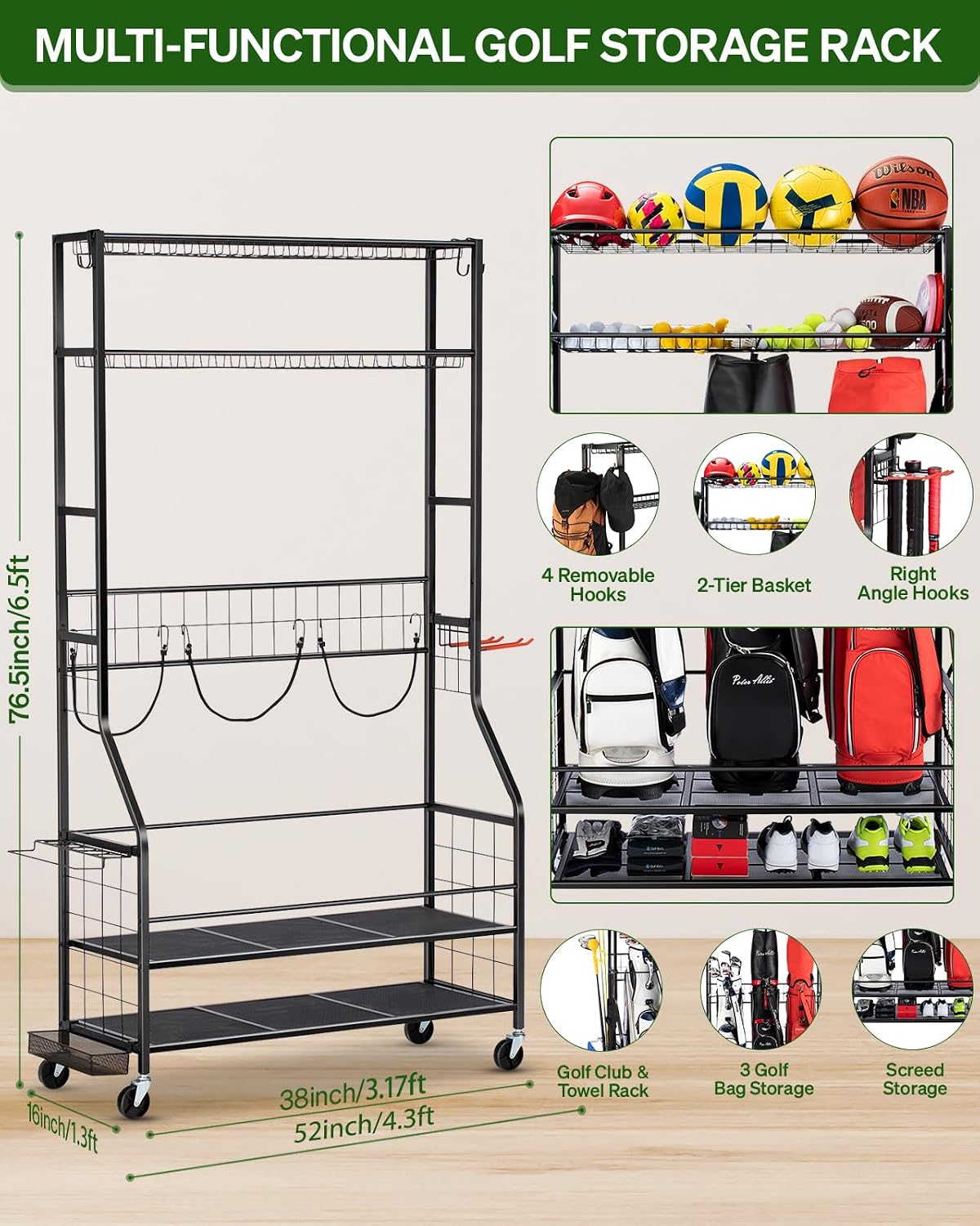 ชั้นวางอุปกรณ์จัดเก็บถุงกอล์ฟแ - Golf Equipment Garage Organizer บทวิจารณ์และราคา