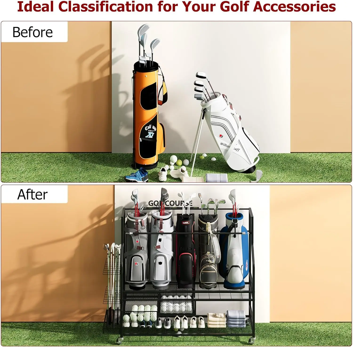 ชั้นวางเก็บถุงกอล์ฟอเนกประสงค์ - Golf Equipment Garage Organizer บทวิจารณ์และราคา