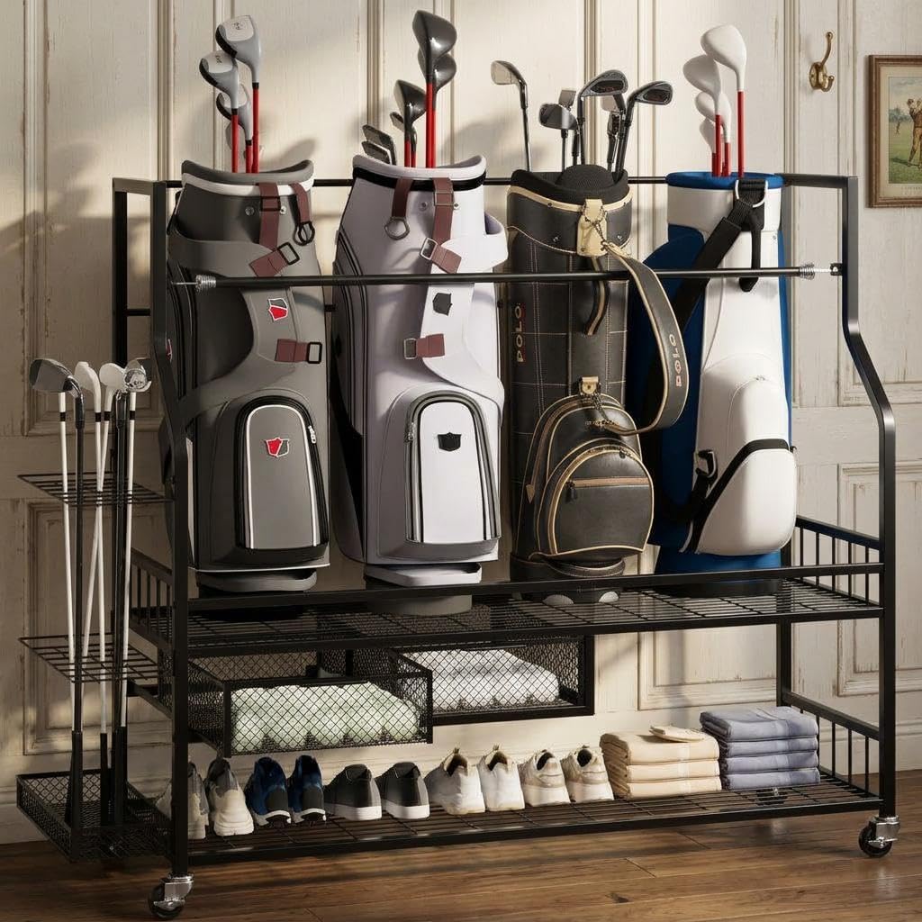 ชั้นวางจัดเก็บถุงกอล์ฟพร้อมลิ้ - Golf Equipment Garage Organizer บทวิจารณ์และราคา