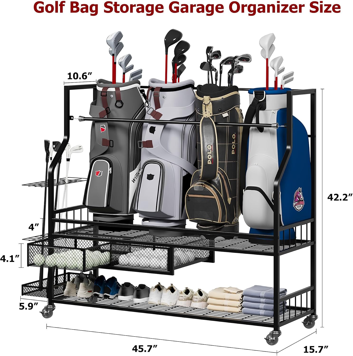 ชั้นวางจัดเก็บถุงกอล์ฟพร้อมลิ้ - Golf Equipment Garage Organizer บทวิจารณ์และราคา