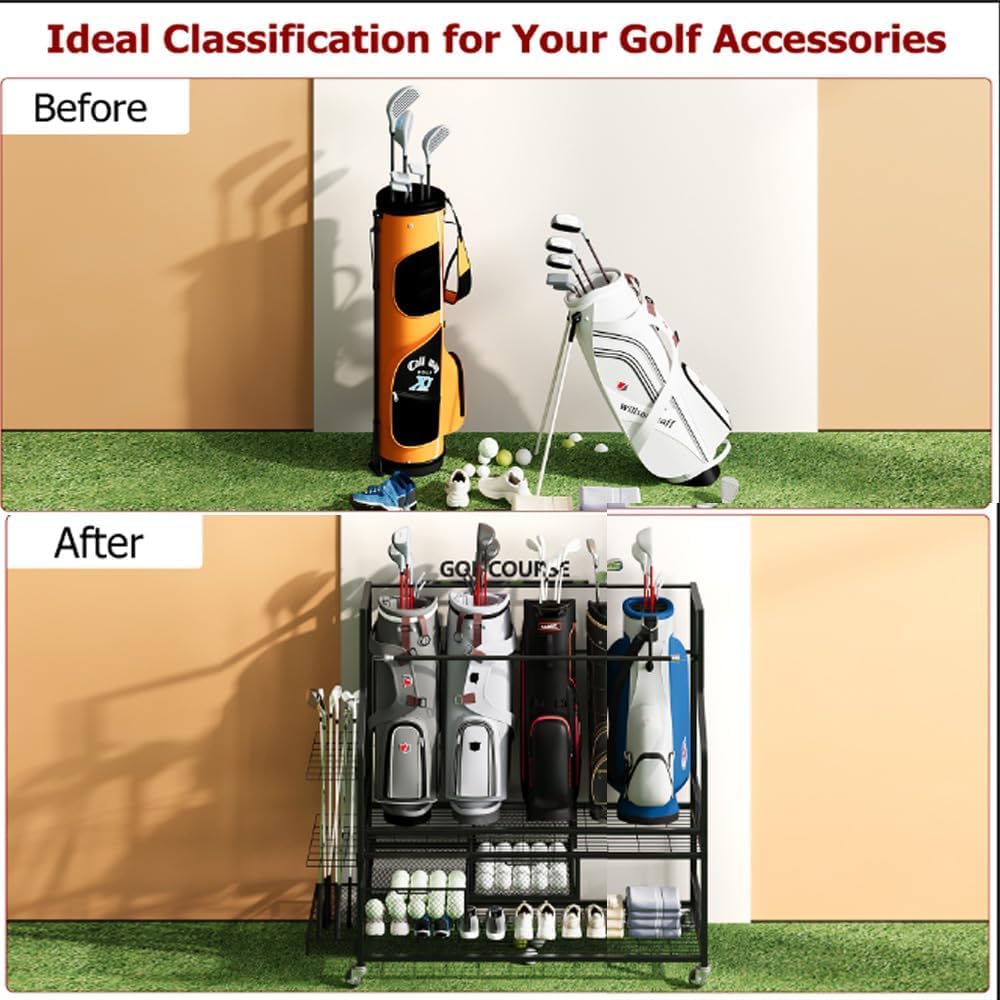 ชั้นวางจัดเก็บถุงกอล์ฟพร้อมลิ้ - Golf Equipment Garage Organizer บทวิจารณ์และราคา